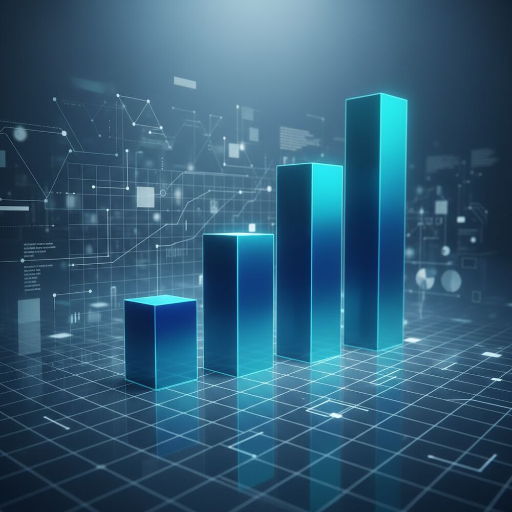 A growing bar graph representing business scalability and efficiency, with a clean, modern interface in the background