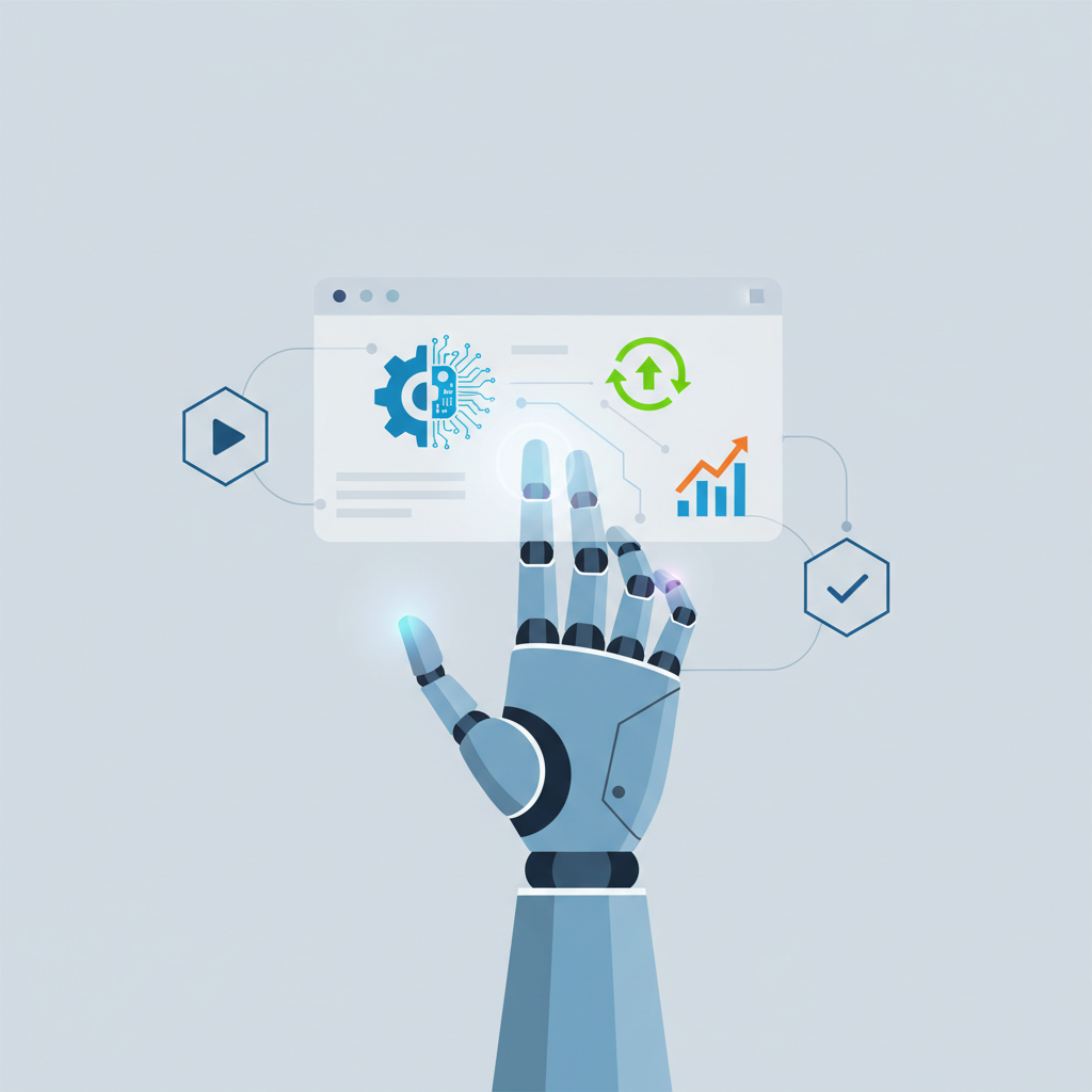 AI-powered robot hand interacting with a digital interface, symbolizing automation and efficiency
