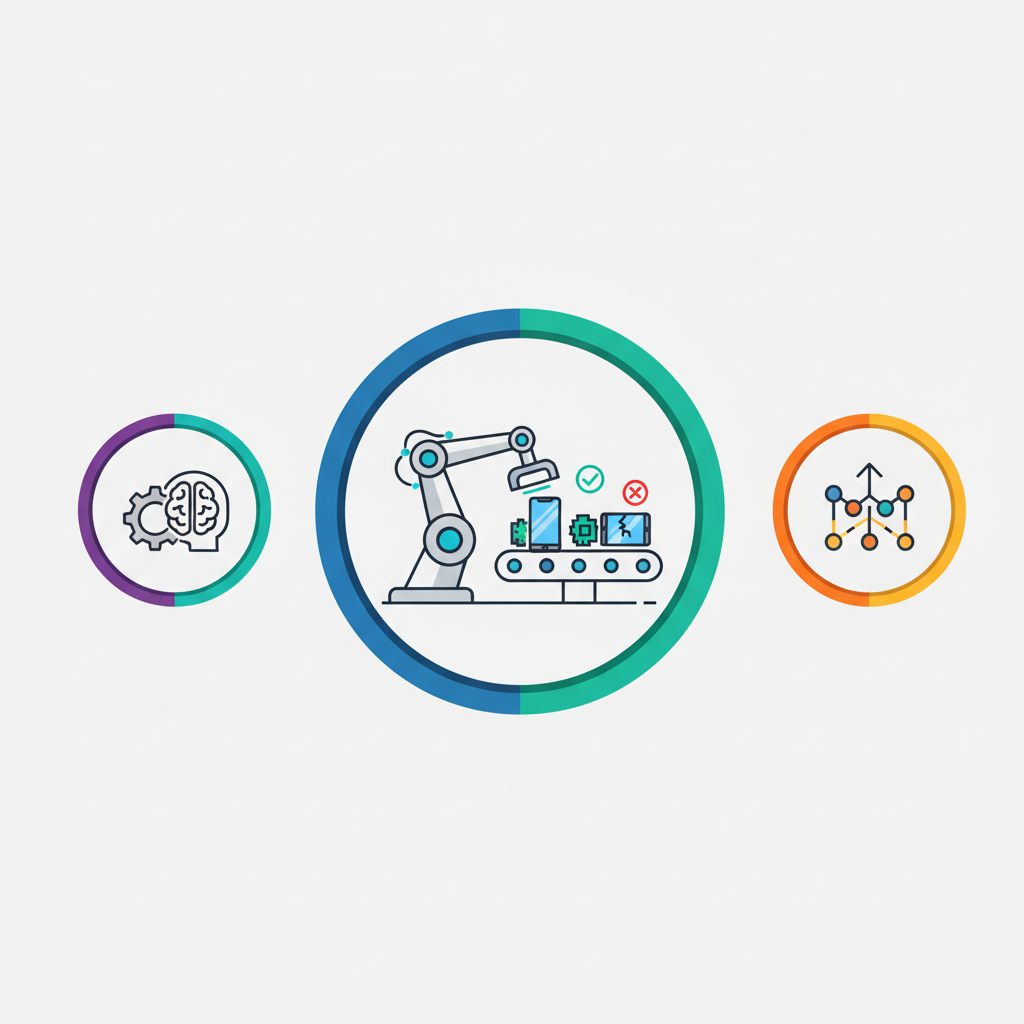 AI automation examples: An automated robotic arm performing quality control in a modern factory setting