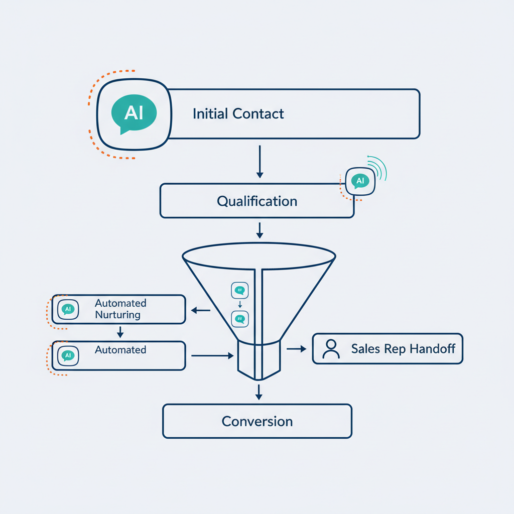 Diagram illustrating the lead generation funnel with AI chatbot interaction points highlighted