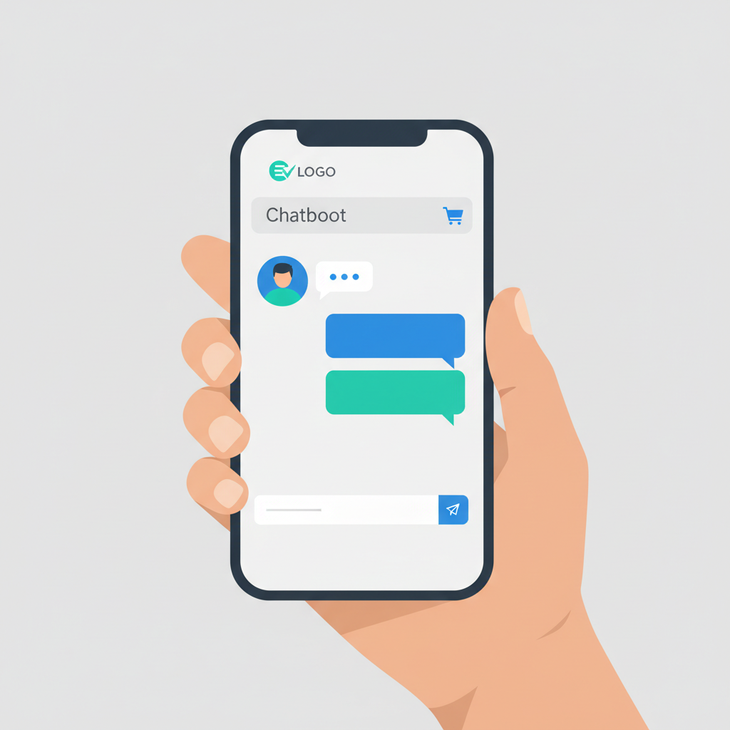A person interacting with a chatbot on their phone, depicting streamlined customer service for an e-commerce business.
