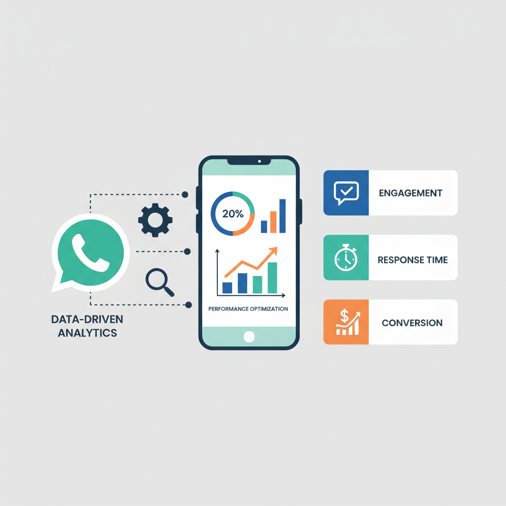 A dashboard showing analytics and performance metrics for a WhatsApp chatbot, highlighting data-driven optimization.
