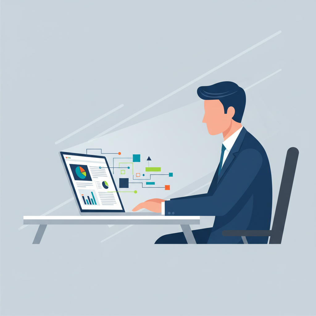Business professional looking at a laptop with a modern, well-designed website on screen