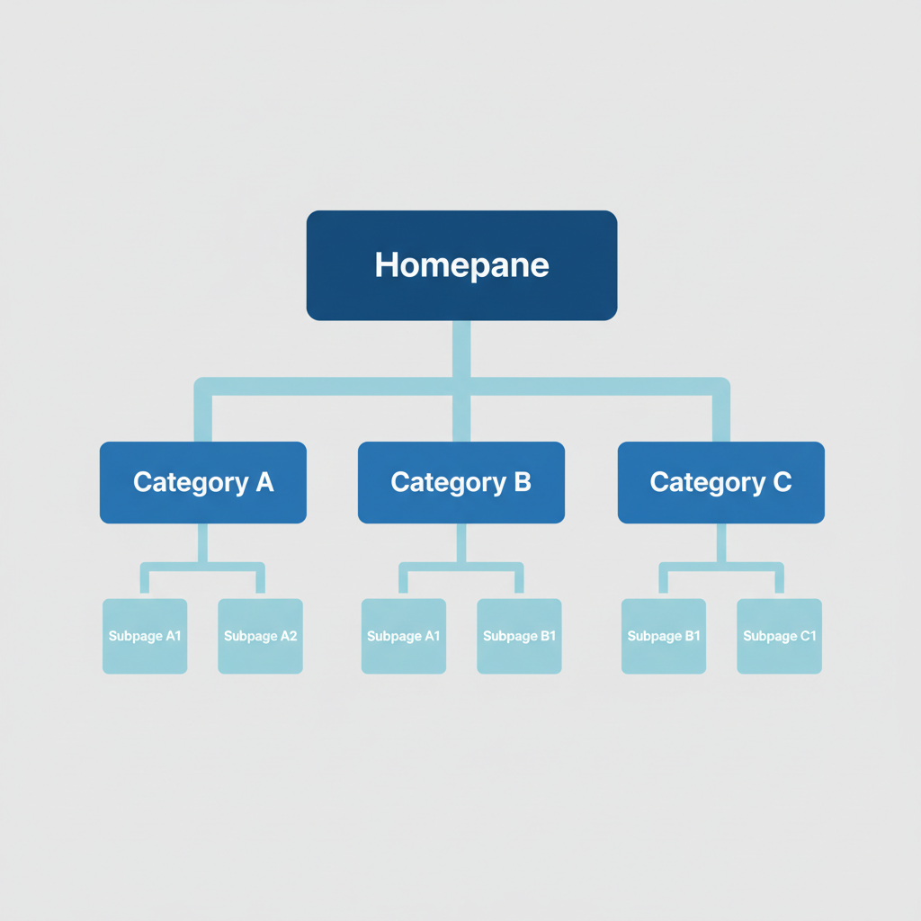 Diagram illustrating a clear, hierarchical site structure with homepage, categories, and subpages.