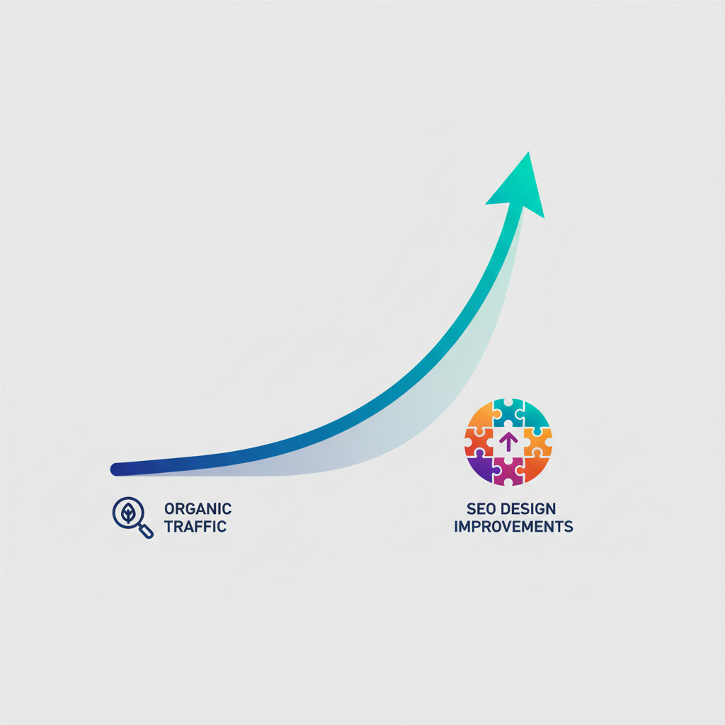 Graph showing a significant increase in organic traffic over time after implementing SEO design improvements.