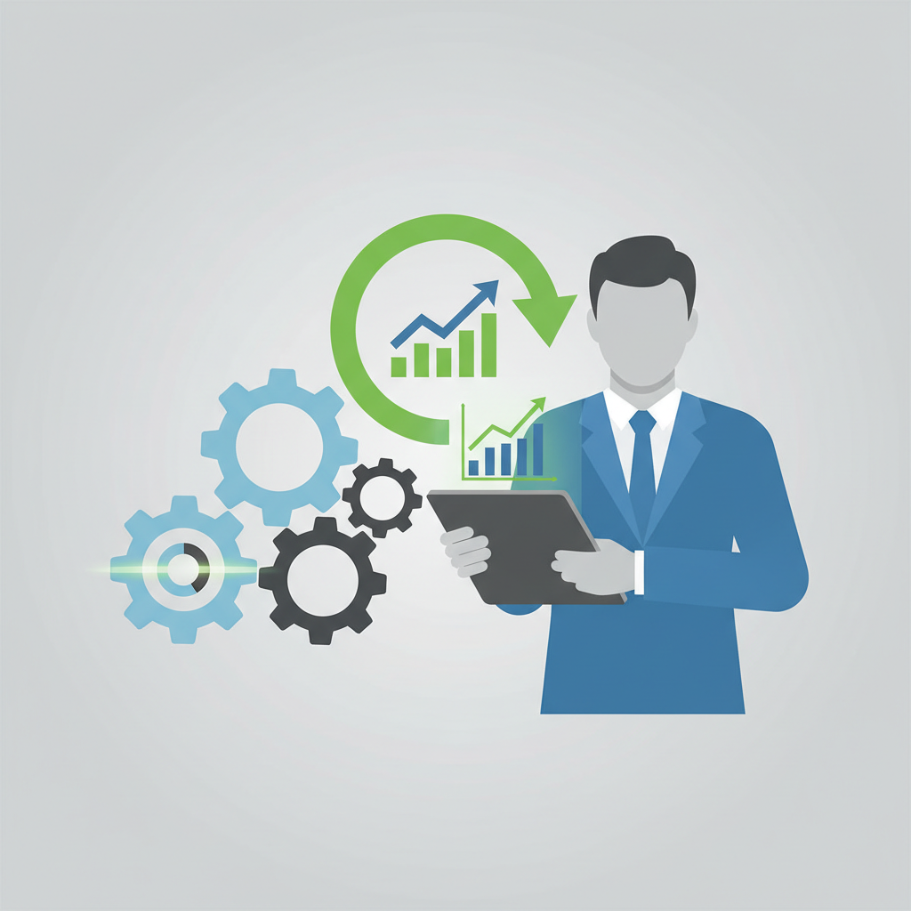 Business owner reviewing analytics on a tablet, demonstrating improved efficiency