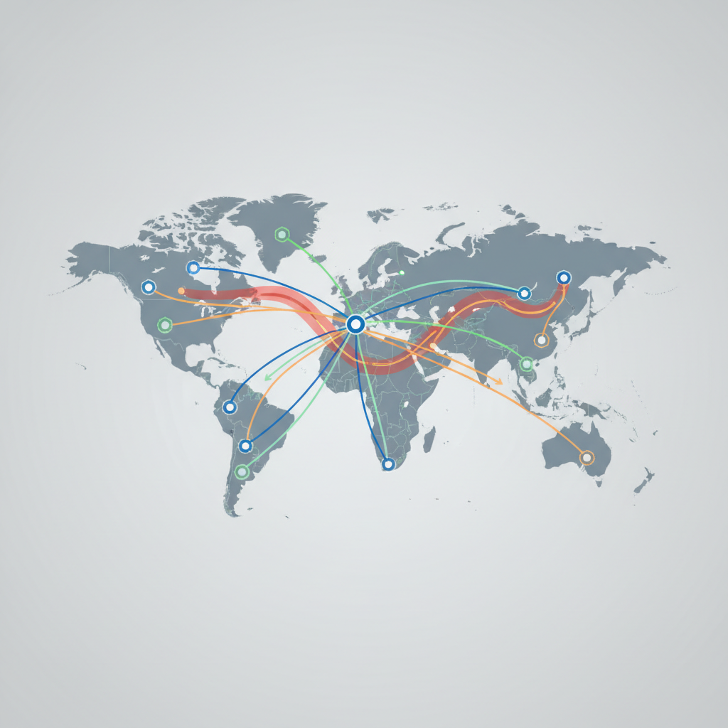 Map displaying complex, dynamically optimized delivery routes with various stops and real-time traffic overlay